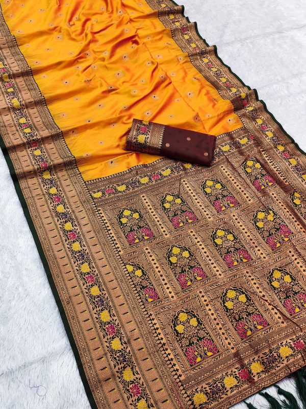 Yellow Banarasi Silk Zari Work Saree
