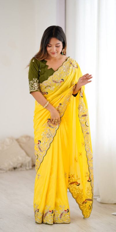 KP 3038 Yellow Soft Lichi Silk with Lace Border & Lace Work Saree . Special Price ₹1349. Delivery 4-6 Working Days. Shop now. | Sarees, Bollywood Sarees, Creative Sarees, Designer Sarees, Embroidered Sarees, Ethnic Saree, Modern Digital sarees, Party Wear Sarees