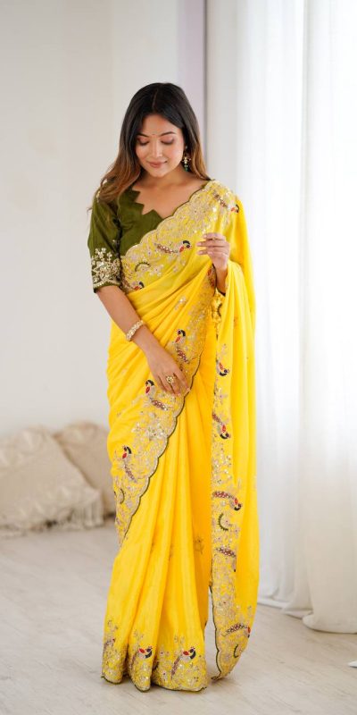 KP 3038 Yellow Soft Lichi Silk with Lace Border & Lace Work Saree . Special Price ₹1349. Delivery 4-6 Working Days. Shop now. | Sarees, Bollywood Sarees, Creative Sarees, Designer Sarees, Embroidered Sarees, Ethnic Saree, Modern Digital sarees, Party Wear Sarees