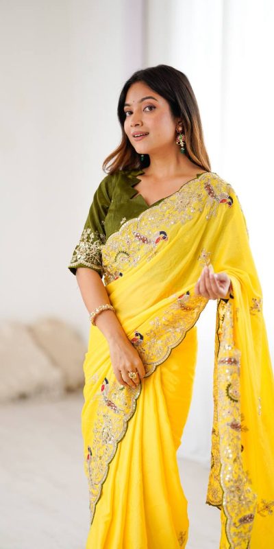 KP 3038 Yellow Soft Lichi Silk with Lace Border & Lace Work Saree . Special Price ₹1349. Delivery 4-6 Working Days. Shop now. | Sarees, Bollywood Sarees, Creative Sarees, Designer Sarees, Embroidered Sarees, Ethnic Saree, Modern Digital sarees, Party Wear Sarees
