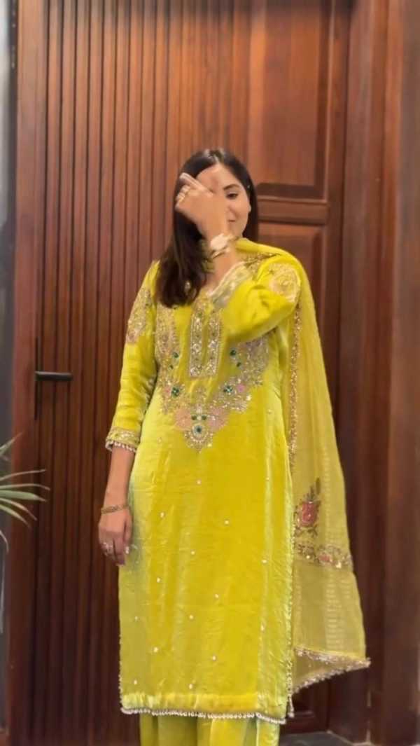 Yellow Fandy Embroidery Lace Work Salwar Suit