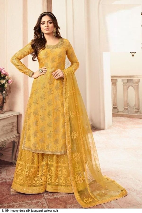FC L.t 5401 Yellow Color Jacquard Silk Georgette Diamond Sharara Suit Wedding, Party, Festive Expected Delivery 4-6 Working Days  @2999/- | Jump Suits, Salwar suit, Designer Suits, Casual Suits, Creative suits, Palazzo Suits, Party Wear Suits, Patiala Suits, Straight Suits
