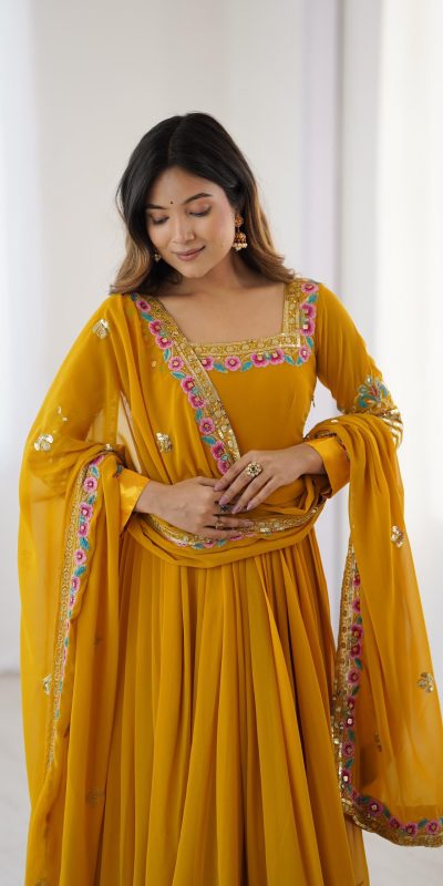 ZF 5010 Yellow Georgette Gown Perfect for Wedding, Party, Pooja, Ethnic Day, Karwa Chauth – . Best Price ₹2049. Delivery 4-6 Working Days. Shop now. | Jump Suits, Salwar suit, Designer Suits, Casual Suits, Creative suits, Palazzo Suits, Party Wear Suits, Patiala Suits, Straight Suits
