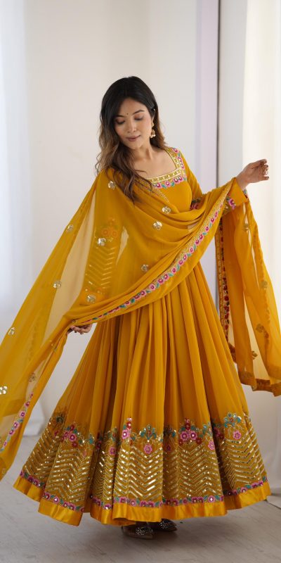 ZF 5010 Yellow Georgette Gown Perfect for Wedding, Party, Pooja, Ethnic Day, Karwa Chauth – . Best Price ₹2049. Delivery 4-6 Working Days. Shop now. | Jump Suits, Salwar suit, Designer Suits, Casual Suits, Creative suits, Palazzo Suits, Party Wear Suits, Patiala Suits, Straight Suits