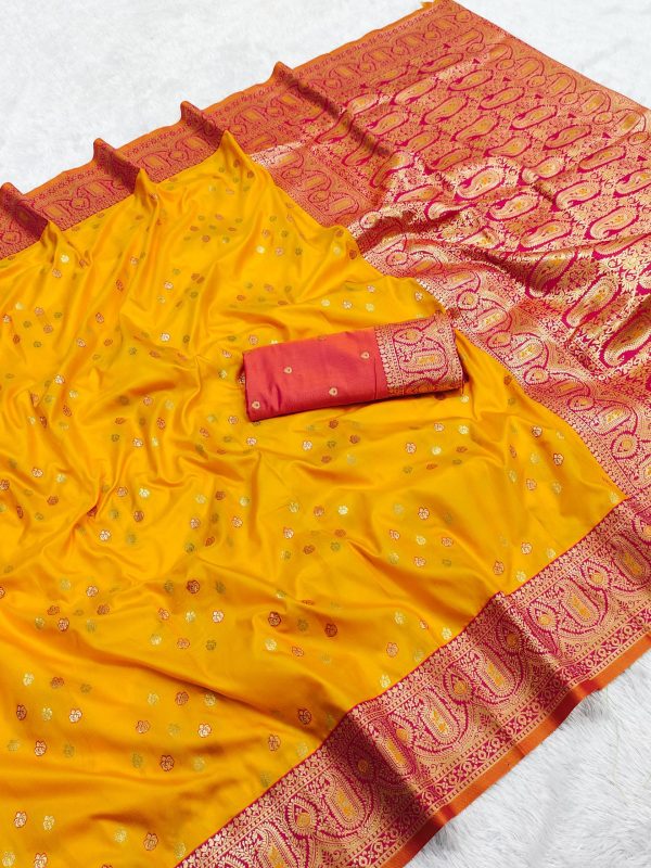 Yellow Rich Banarasi Silk Zari Lace Work Saree