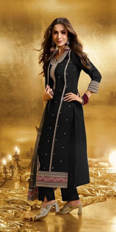 KF 1708 Black Faux Georgette Salwar Suit with Embroidery Work. Available at ₹1999 only. Delivery 4-6 Working Days. Shop now. | Jump Suits, Tops & Bottoms, Track Suits, Trendy Wear, Salwar suit, Designer Suits, Casual Suits, Creative suits, Palazzo Suits, Party Wear Suits, Patiala Suits, Straight Suits