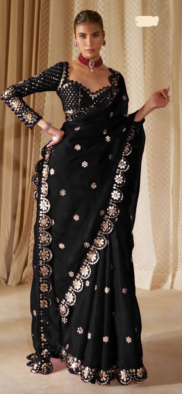 Black Georgette Mirror Sequence Work Saree
