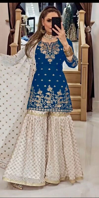 VLM 264 Blue in Fox Georgette Embroidery Work & Lace Work Salwar Suit . Best Price ₹2399. Delivery 4-6 Working Days. Shop now. | Jump Suits, Tops & Bottoms, Track Suits, Trendy Wear, Salwar suit, Designer Suits, Casual Suits, Creative suits, Palazzo Suits, Party Wear Suits, Patiala Suits, Straight Suits