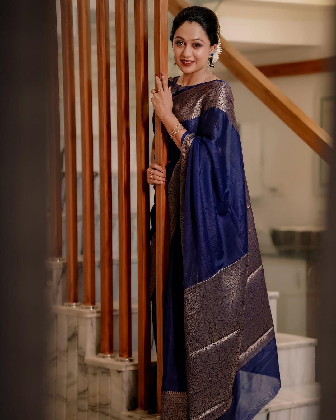 Blue Soft Lichi Silk Border Lace Work Saree - Image 5
