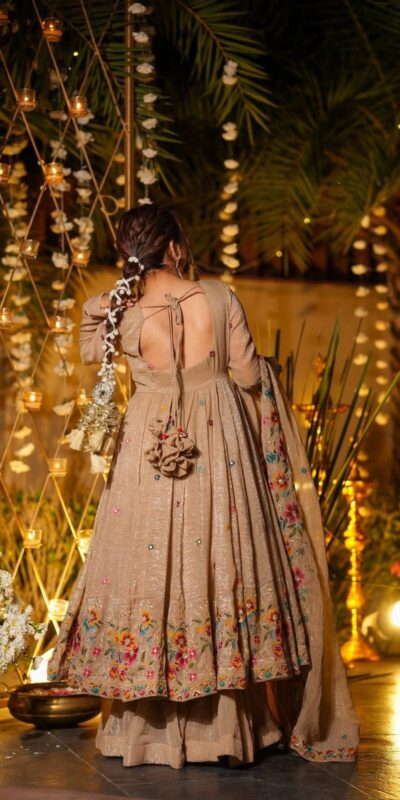 NSR 880 Cream Crunchy Silk Gown with Embroidery Work. Wedding, Party, Festive, Events Grab it for ₹2249. Delivery 4-6 Working Days. Shop now. | Gowns, Bollywood Gowns, Creative Gowns, Designer Gowns, Embroidered Gowns, Party Wear Gowns