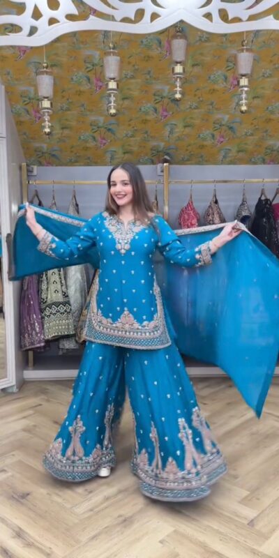 LG 2029 Firozi Chinon Salwar Suit with Embroidery Work. Wedding, Party, Festive, Events, Special Price ₹2399. Delivery 4-6 Working Days. Shop now. | Jump Suits, Tops & Bottoms, Track Suits, Trendy Wear, Salwar suit, Designer Suits, Casual Suits, Creative suits, Palazzo Suits, Party Wear Suits, Patiala Suits, Straight Suits