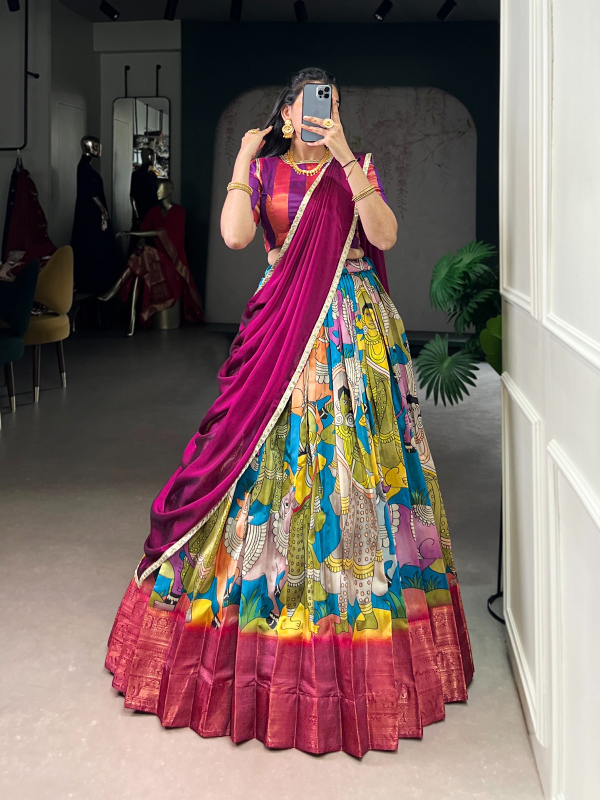Firozi Dola Silk Sequins Zari Work Lehenga Choli