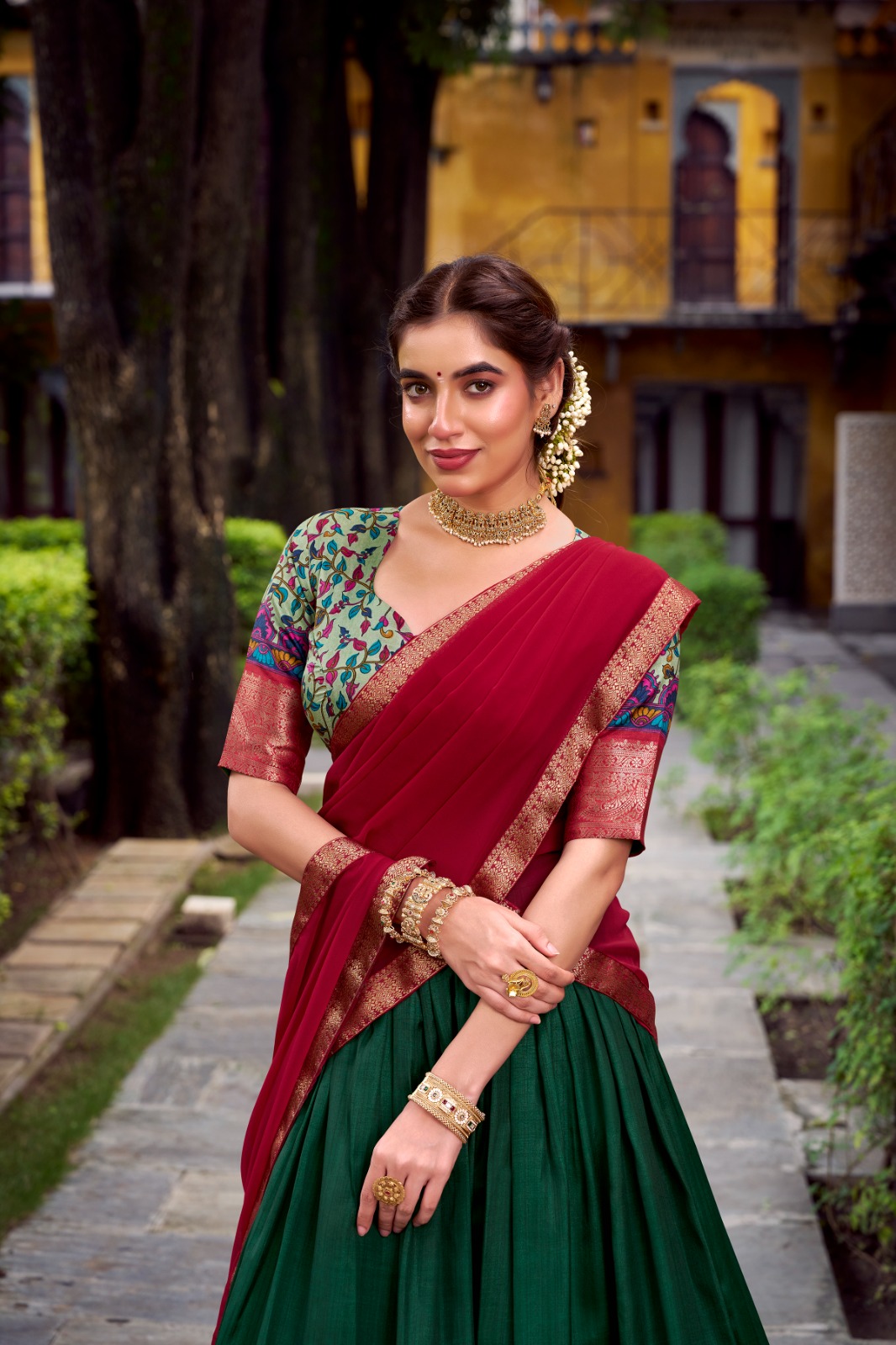 Green Aastha Silk Lace Zari Work Lehenga Choli - Image 3