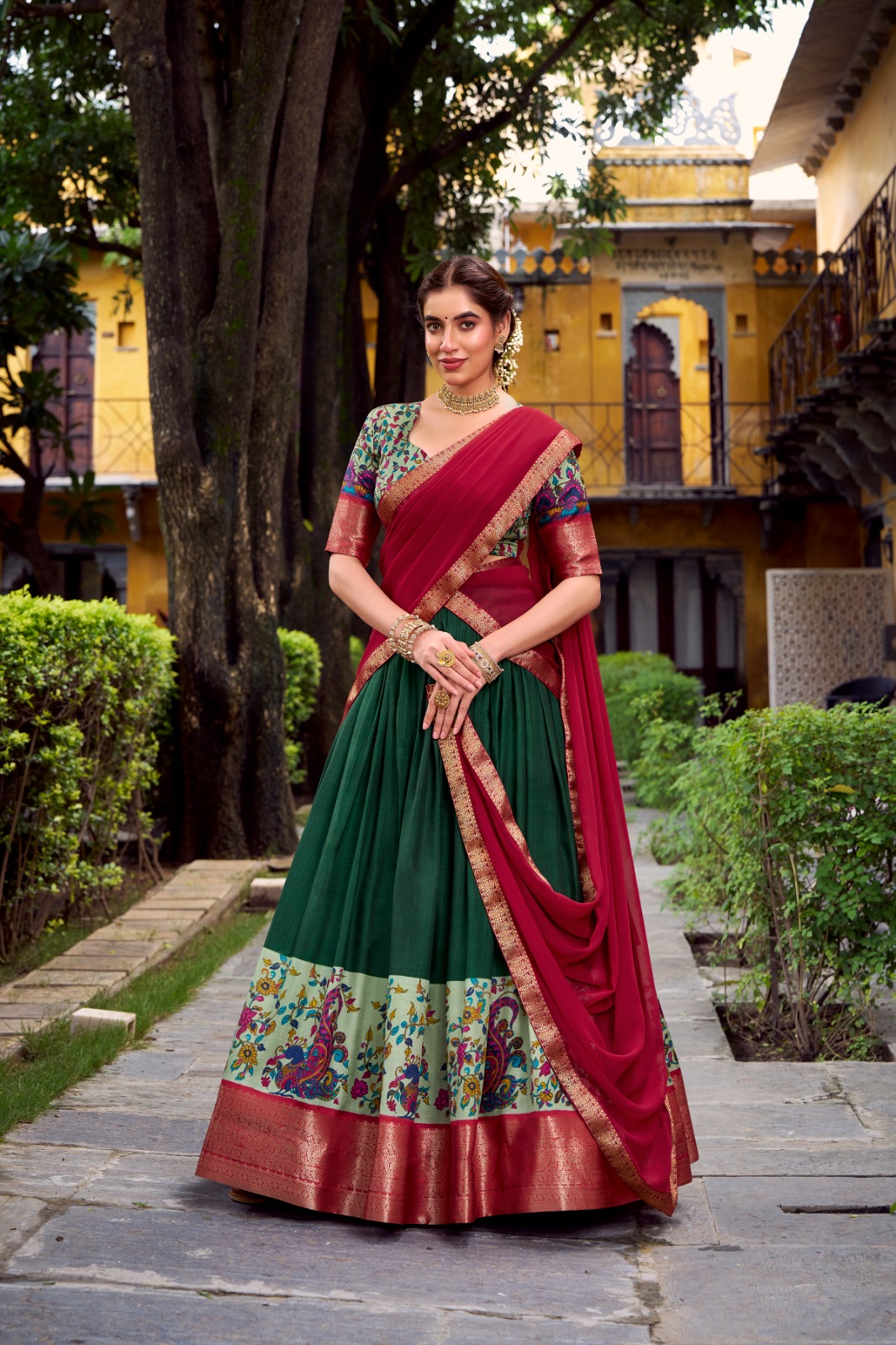 Green Aastha Silk Lace Zari Work Lehenga Choli