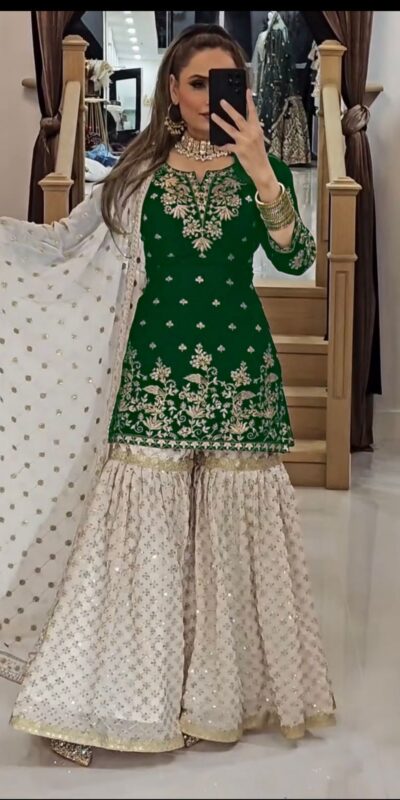 Green Fox Georgette Embroidery Lace Work Salwar Suit