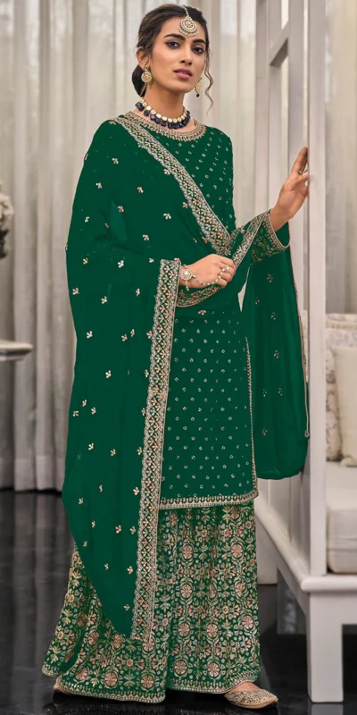 FC 1448 Green Georgette Salwar Suit with Embroidery Work & Lace Work. Exclusive Offer ₹2599. Delivery 4-6 Working Days. Shop now. | Jump Suits, Tops & Bottoms, Track Suits, Trendy Wear, Salwar suit, Designer Suits, Casual Suits, Creative suits, Palazzo Suits, Party Wear Suits, Patiala Suits, Straight Suits