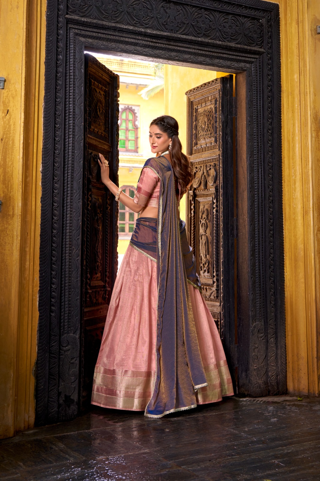 Light Pink Dupion Silk Lace Zari Work Lehenga Choli - Image 2