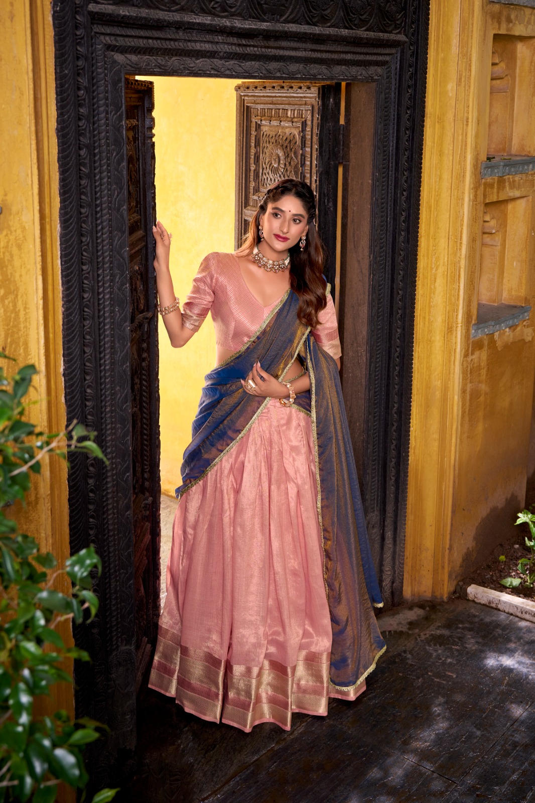 Light Pink Dupion Silk Lace Zari Work Lehenga Choli