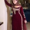 Maroon Viscose Velvet Lace Embroidery Work Salwar Suit