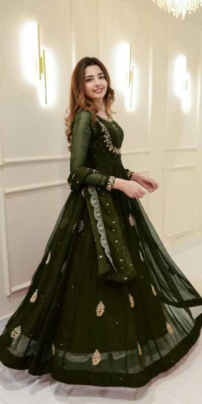 LG 2006 Mehendi Georgette Gown Perfect for Wedding, Party, Engagement, Diwali, Sangeet . Exclusive Offer ₹1999. Delivery 4-6 Working Days. Shop now. | Gowns, Bollywood Gowns, Creative Gowns, Designer Gowns, Embroidered Gowns, Party Wear Gowns