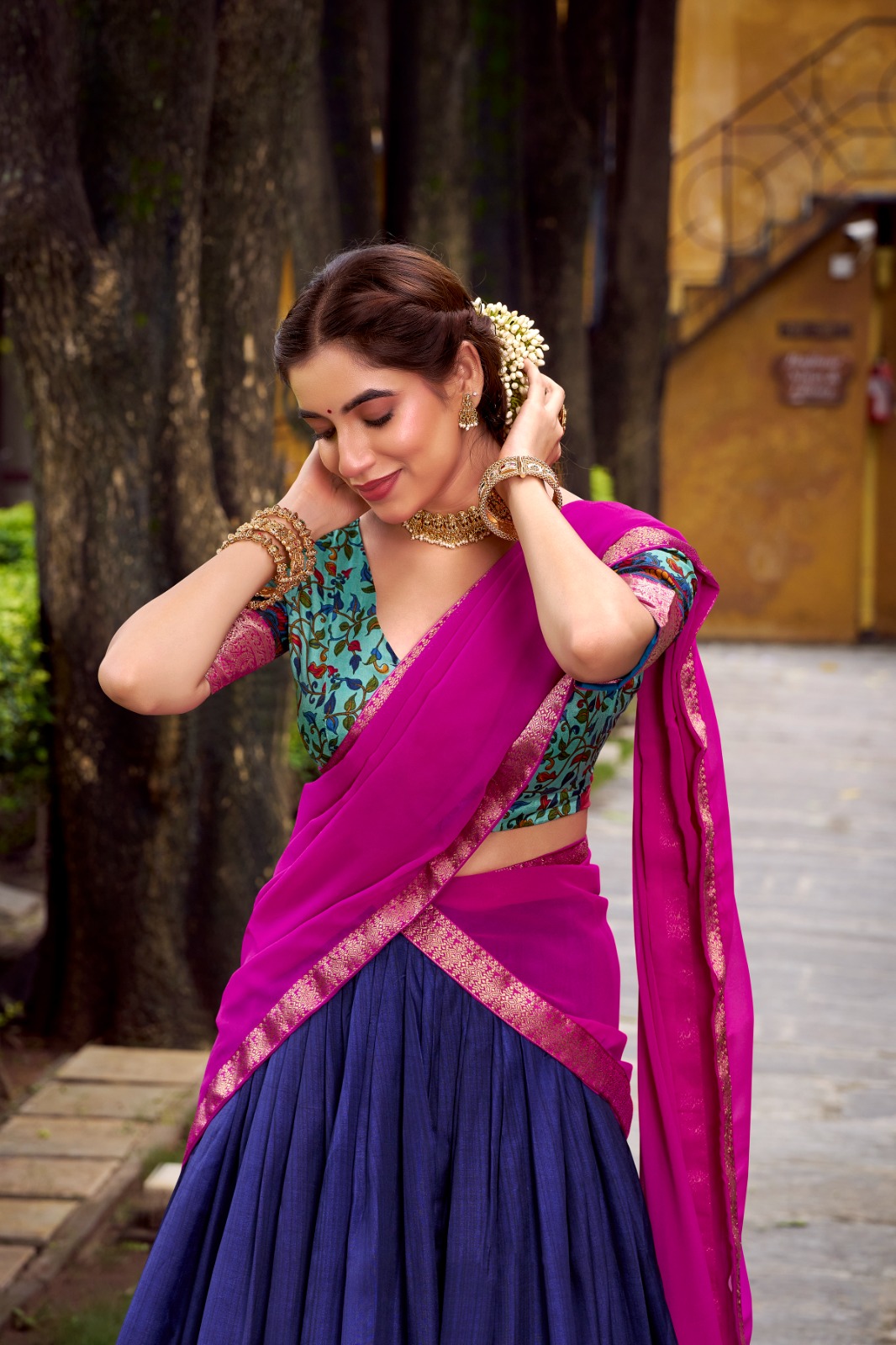 Navy Blue Aastha Silk Lace Zari Work Lehenga Choli - Image 3