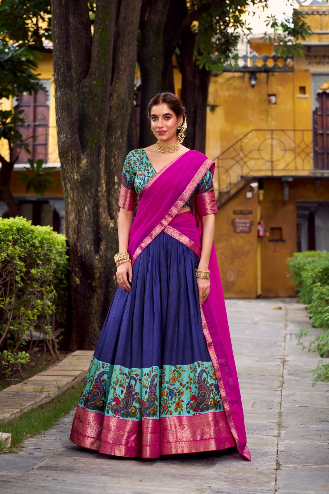 Navy Blue Aastha Silk Lace Zari Work Lehenga Choli