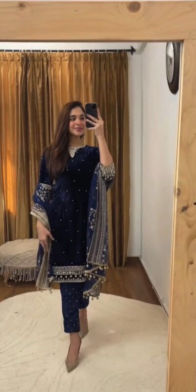 Navy Blue Butterfly Net Lace Embroidery Work Salwar Suit