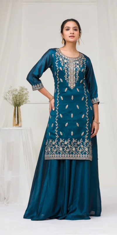 FC 2102 Peacock Blue Blooming Vichitra Salwar Suit with Embroidery Work. Festive Deal ₹2549. Delivery 4-6 Working Days. Shop now. | Jump Suits, Tops & Bottoms, Track Suits, Trendy Wear, Salwar suit, Designer Suits, Casual Suits, Creative suits, Palazzo Suits, Party Wear Suits, Patiala Suits, Straight Suits
