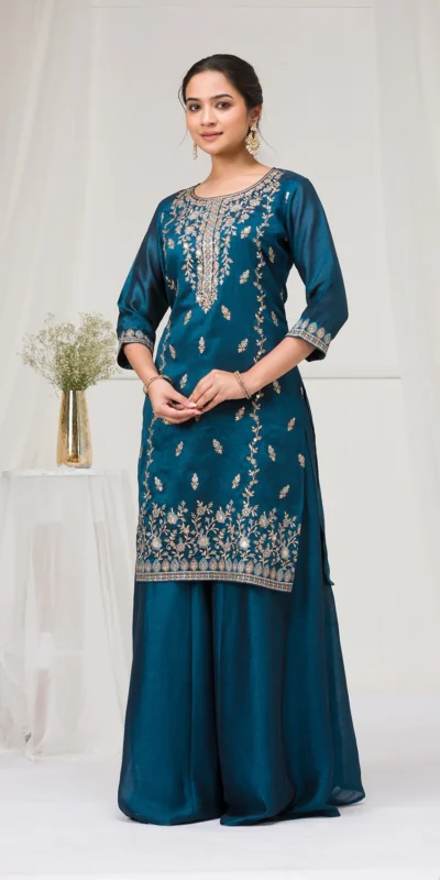 FC 2102 Peacock Blue Blooming Vichitra Salwar Suit with Embroidery Work. Festive Deal ₹2549. Delivery 4-6 Working Days. Shop now. | Jump Suits, Tops & Bottoms, Track Suits, Trendy Wear, Salwar suit, Designer Suits, Casual Suits, Creative suits, Palazzo Suits, Party Wear Suits, Patiala Suits, Straight Suits