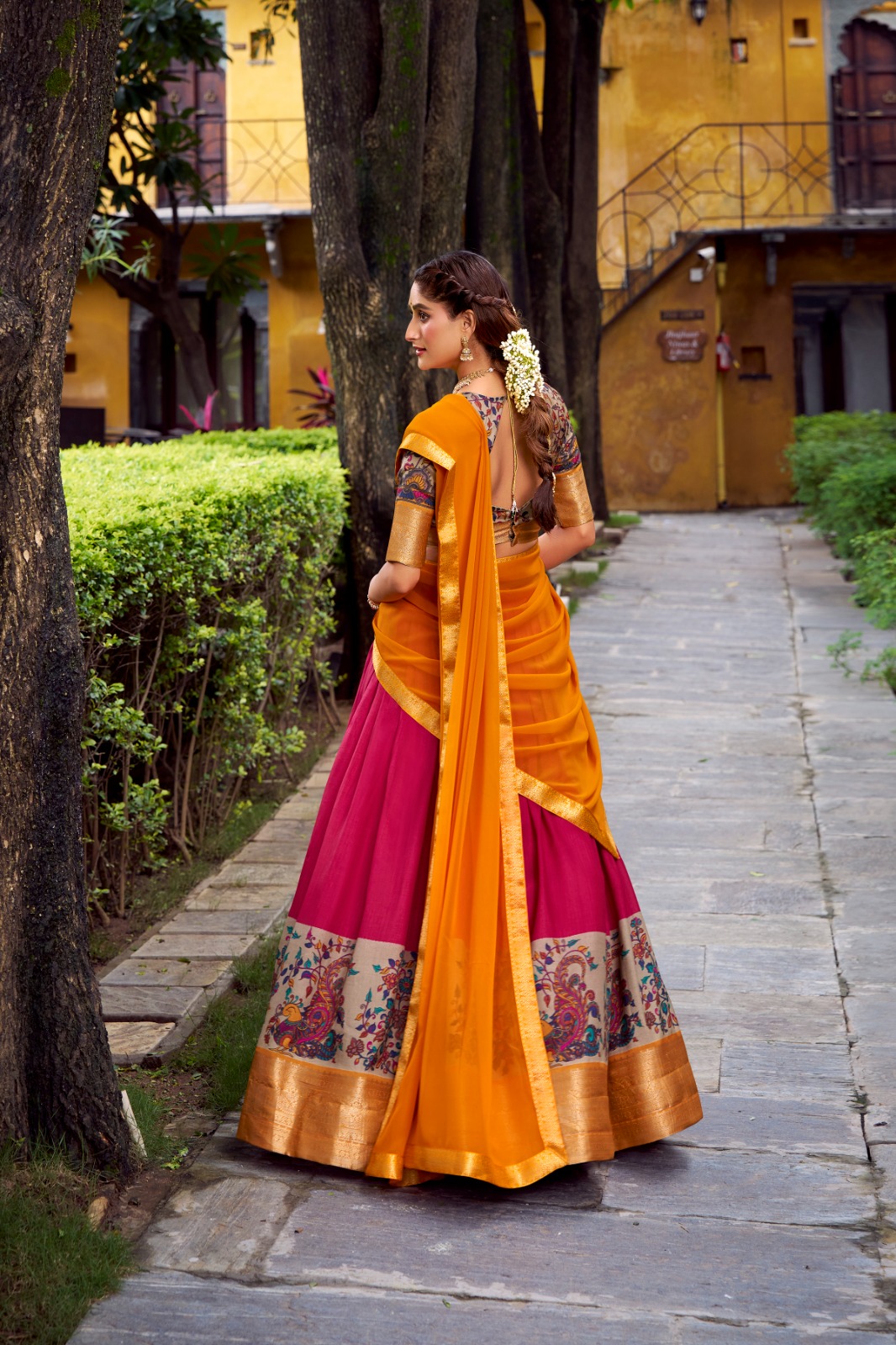 Pink Aastha Silk Lace Zari Work Lehenga Choli - Image 3