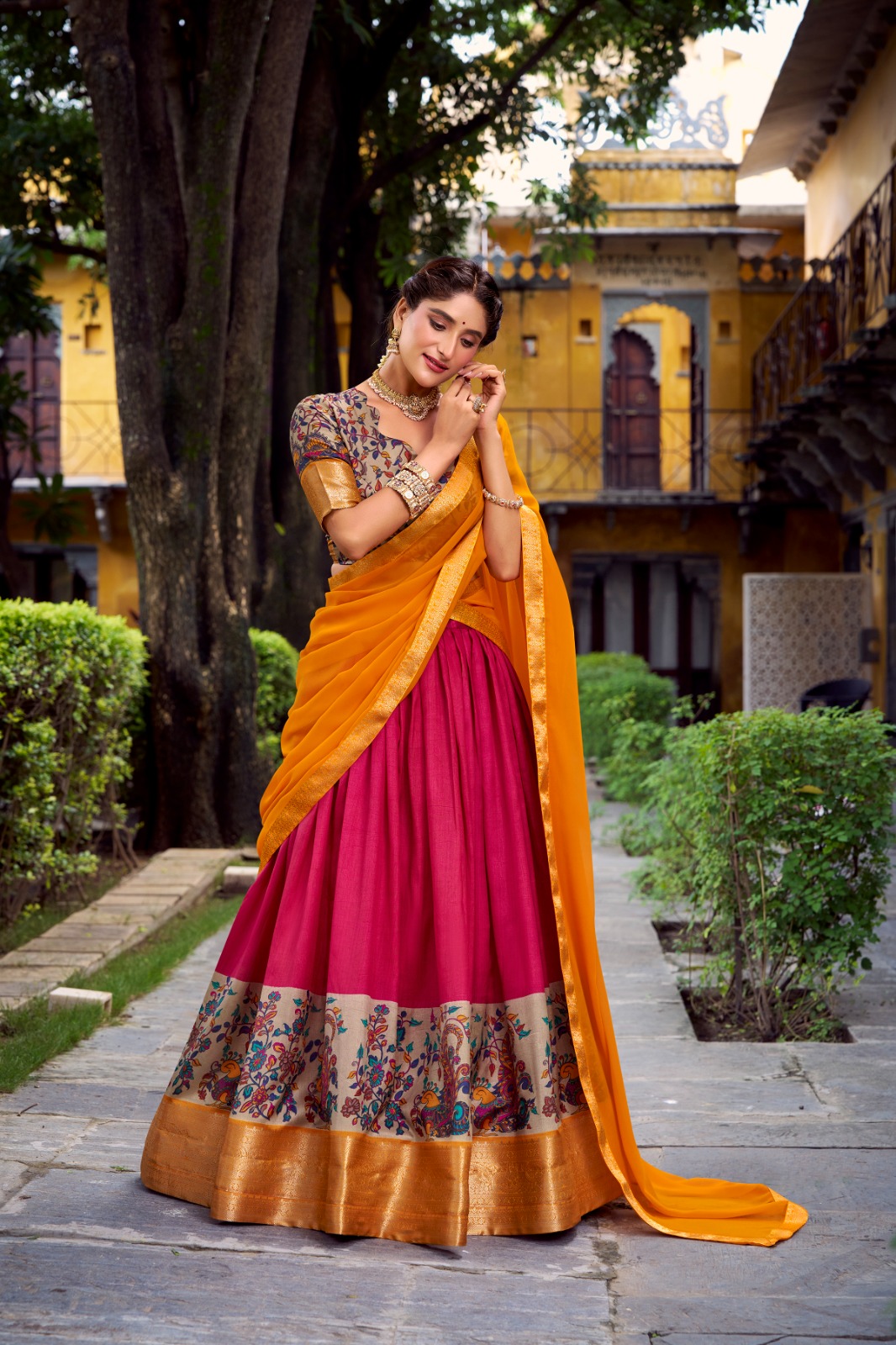 Pink Aastha Silk Lace Zari Work Lehenga Choli