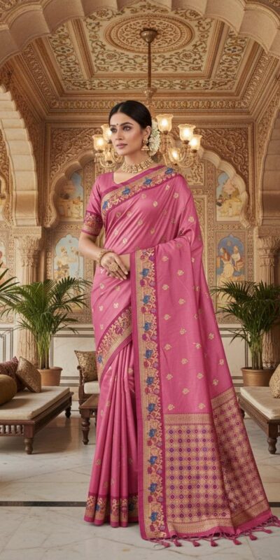 MS 545 Pink Banarasi Silk Saree with Zari Work. Wedding, Party, Festive, Events, Now at just ₹1649. Delivery 4-6 Working Days. Shop now. | Sarees, Bollywood Sarees, Creative Sarees, Designer Sarees, Embroidered Sarees, Ethnic Saree, Modern Digital sarees, Party Wear Sarees