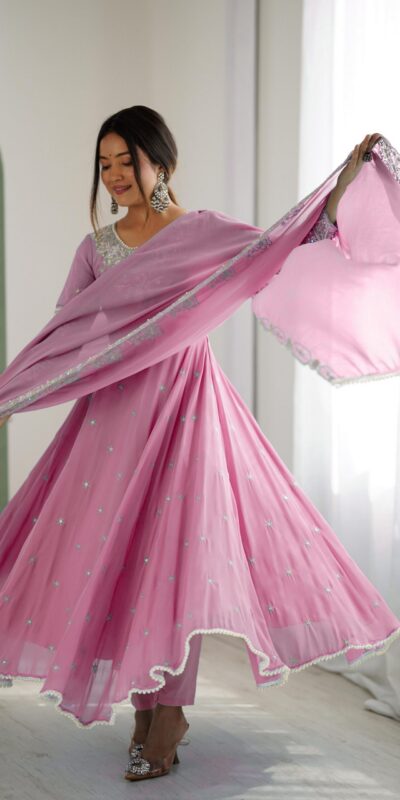 ZF 5012 Pink Blooming Faux Gown with Embroidery Work. Wedding, Party, Festive, Events Grab it for ₹2149. Delivery 4-6 Working Days. Shop now. | Lehenga, Bollywood Lehenga, Creative Lehenga, Designer Lehenga, Embroidered Lehenga, Party Wear Lehenga