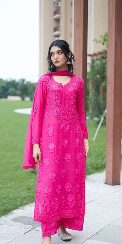 BE 370 Pink Faux Georgette Salwar Suit with Lace Work & Embroidery Work. Festive Deal ₹1949. Delivery 4-6 Working Days. Shop now. | Jump Suits, Salwar suit, Designer Suits, Casual Suits, Creative suits, Palazzo Suits, Party Wear Suits, Patiala Suits, Straight Suits