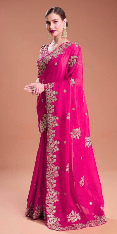 Pink Rangoli Silk Sequins Embroidery Work Saree