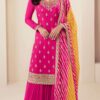 Pink Viscose Chinon With Zari Work Salwar Suit