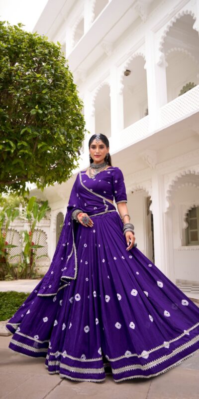 LNB 1663 Purple Color Pure Chander Bandhej Print With Lace Touch Up Lehenga Choli Wedding, Party, Festive, Events Etc. Delivery 4-6 Working Days Rs 1899 | Lehenga, Bollywood Lehenga, Creative Lehenga, Designer Lehenga, Embroidered Lehenga, Party Wear Lehenga