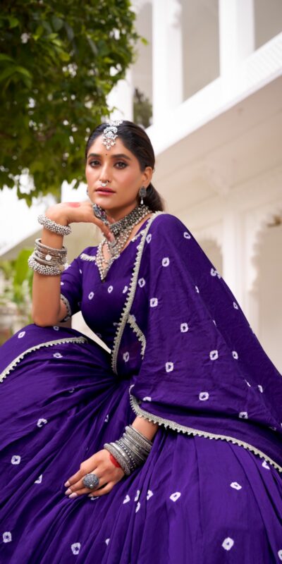 LNB 1663 Purple Color Pure Chander Bandhej Print With Lace Touch Up Lehenga Choli Wedding, Party, Festive, Events Etc. Delivery 4-6 Working Days Rs 1899 | Lehenga, Bollywood Lehenga, Creative Lehenga, Designer Lehenga, Embroidered Lehenga, Party Wear Lehenga