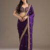 Purple Fandy Satin Silk Zari Work Saree