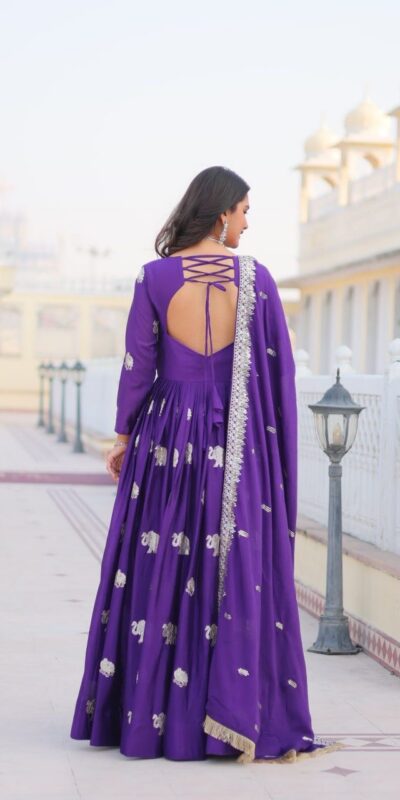 Ram 062 Purple Fox Georgette Gown Perfect for Wedding, Party, Family Gatherings, Durga Puja, Eid – . Festive Deal ₹1799. Delivery 4-6 Working Days. Shop no | Gowns, Bollywood Gowns, Creative Gowns, Designer Gowns, Embroidered Gowns, Party Wear Gowns