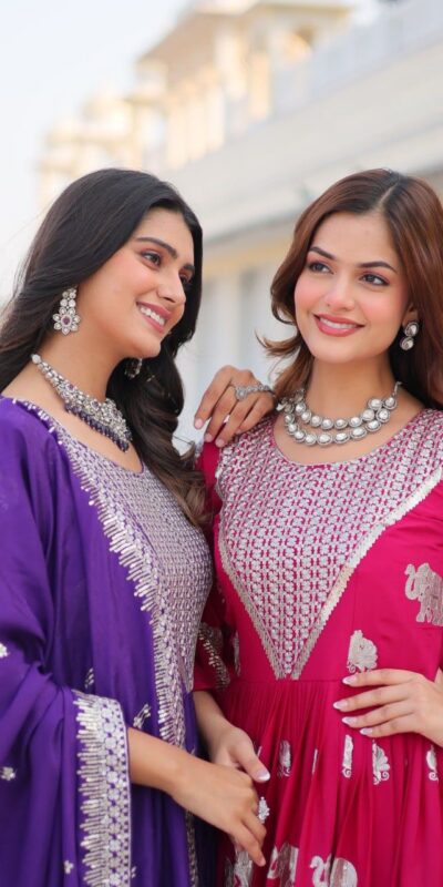 Ram 062 Purple Fox Georgette Gown Perfect for Wedding, Party, Family Gatherings, Durga Puja, Eid – . Festive Deal ₹1799. Delivery 4-6 Working Days. Shop no | Gowns, Bollywood Gowns, Creative Gowns, Designer Gowns, Embroidered Gowns, Party Wear Gowns