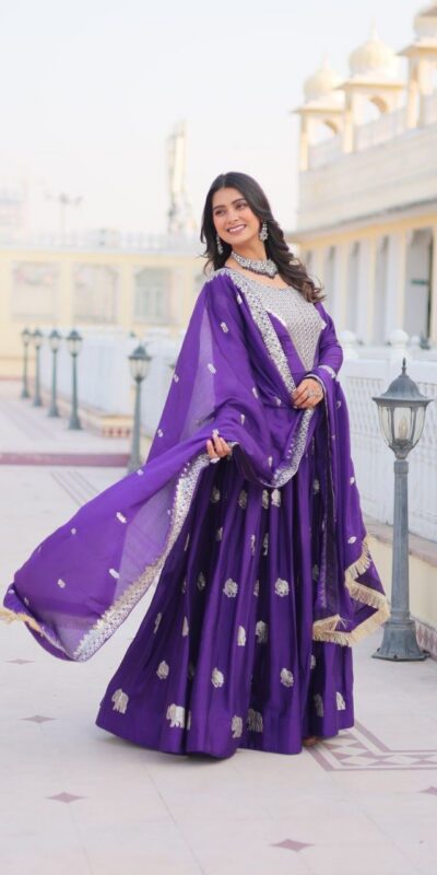 Ram 062 Purple Fox Georgette Gown Perfect for Wedding, Party, Family Gatherings, Durga Puja, Eid – . Festive Deal ₹1799. Delivery 4-6 Working Days. Shop no | Gowns, Bollywood Gowns, Creative Gowns, Designer Gowns, Embroidered Gowns, Party Wear Gowns