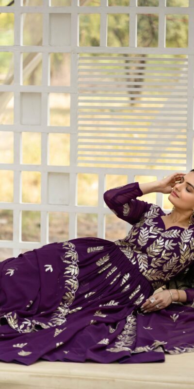 Ram 087 Purple in Fox Georgette Embroidery Work & Thread Embroidery Gown . Special Price ₹2149. Delivery 4-6 Working Days. Shop now. | Gowns, Bollywood Gowns, Creative Gowns, Designer Gowns, Embroidered Gowns, Party Wear Gowns