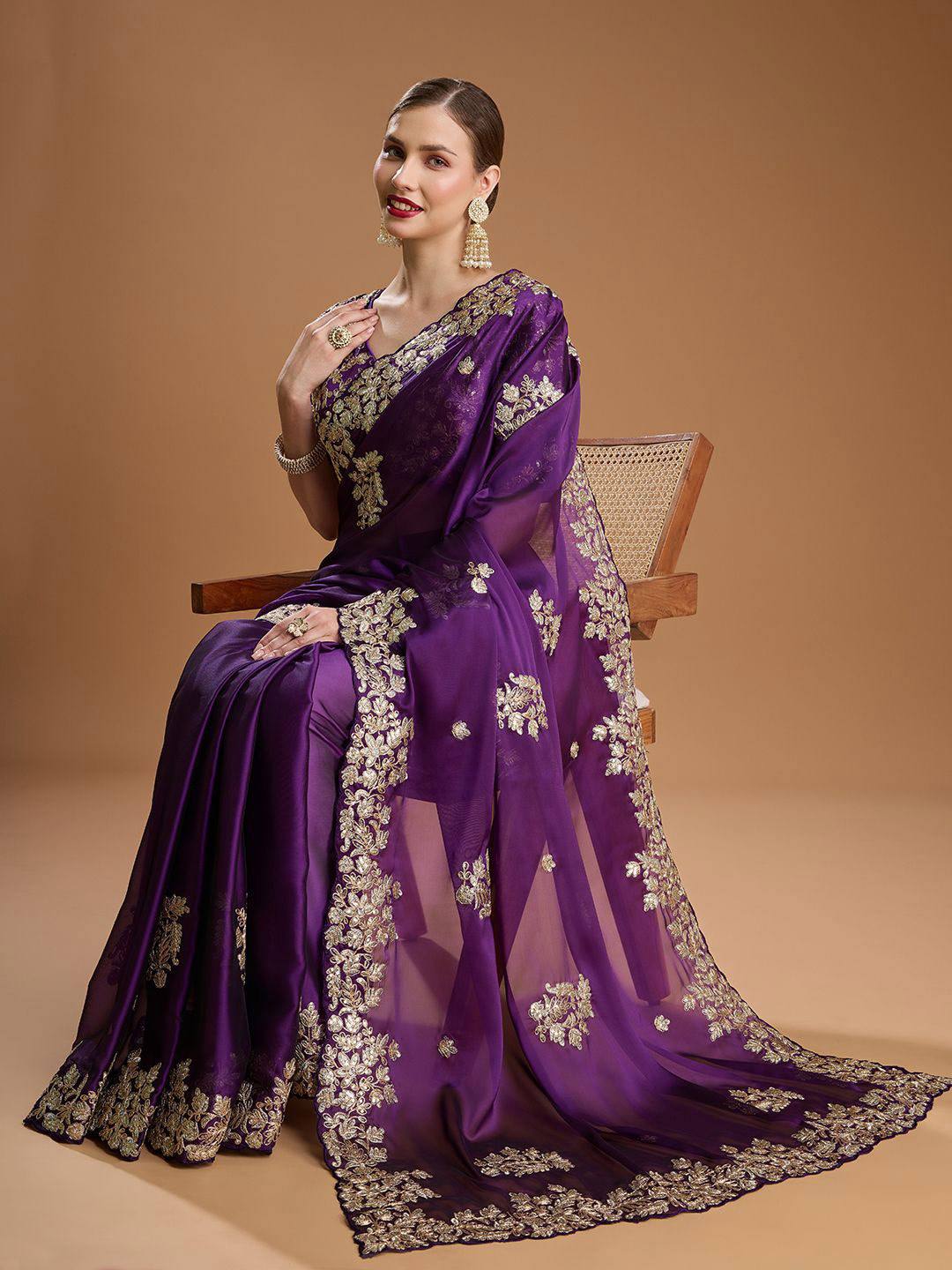 Purple Rangoli Silk Sequins Embroidery Work Saree - Image 2