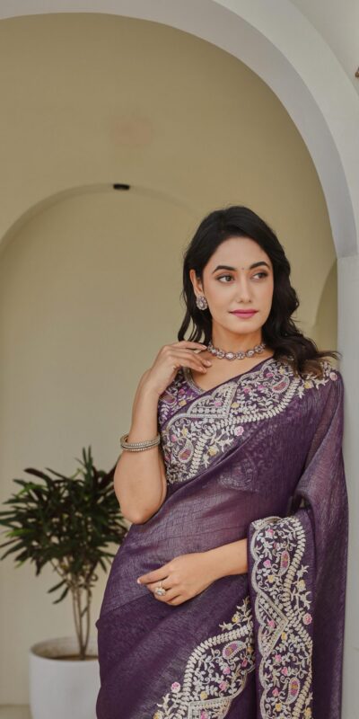 Ram 010 Purple Color Silver Crunchy Saree with Embroidery Work. Special Price ₹2149. Delivery 4-6 Working Days. Shop now. | Sarees, Bollywood Sarees, Creative Sarees, Designer Sarees, Embroidered Sarees, Ethnic Saree, Modern Digital sarees, Party Wear Sarees