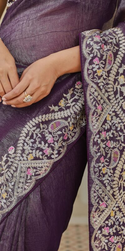 Ram 010 Purple Color Silver Crunchy Saree with Embroidery Work. Special Price ₹2149. Delivery 4-6 Working Days. Shop now. | Sarees, Bollywood Sarees, Creative Sarees, Designer Sarees, Embroidered Sarees, Ethnic Saree, Modern Digital sarees, Party Wear Sarees