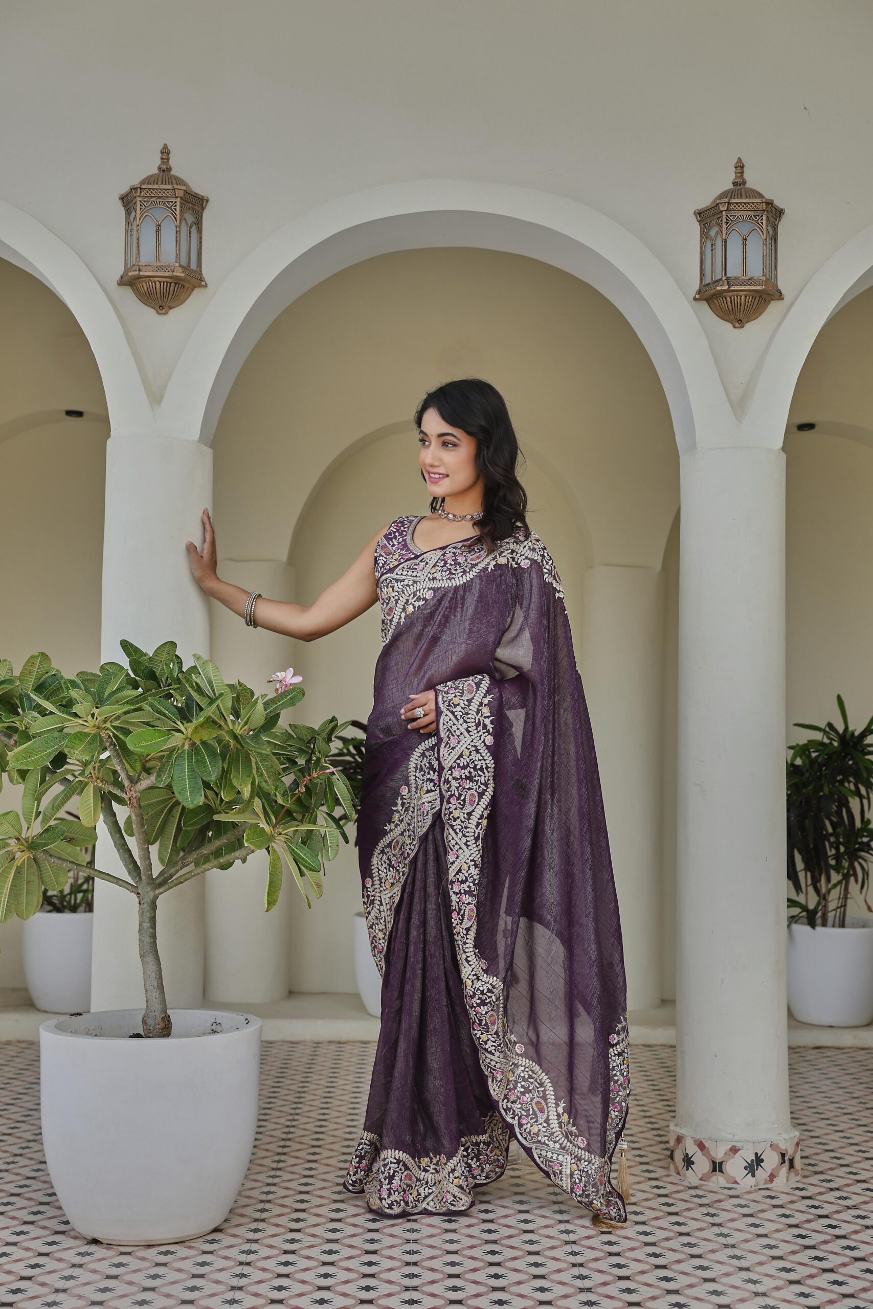 Ram 010 Purple Color Silver Crunchy Saree with Embroidery Work. Special Price ₹2149. Delivery 4-6 Working Days. Shop now. | Sarees, Bollywood Sarees, Creative Sarees, Designer Sarees, Embroidered Sarees, Ethnic Saree, Modern Digital sarees, Party Wear Sarees