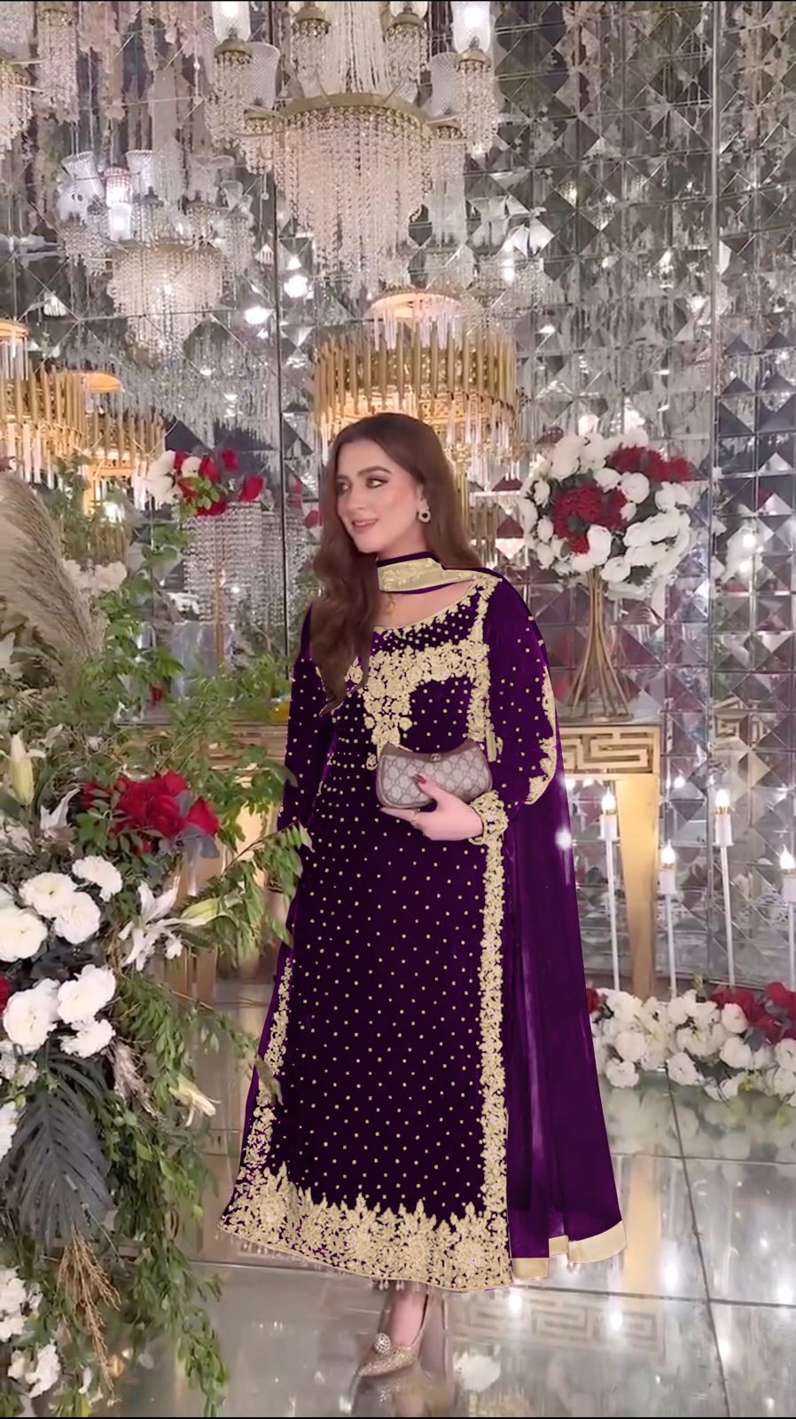 Purple Viscose Velvet Lace Embroidery Work Salwar Suit - Image 5