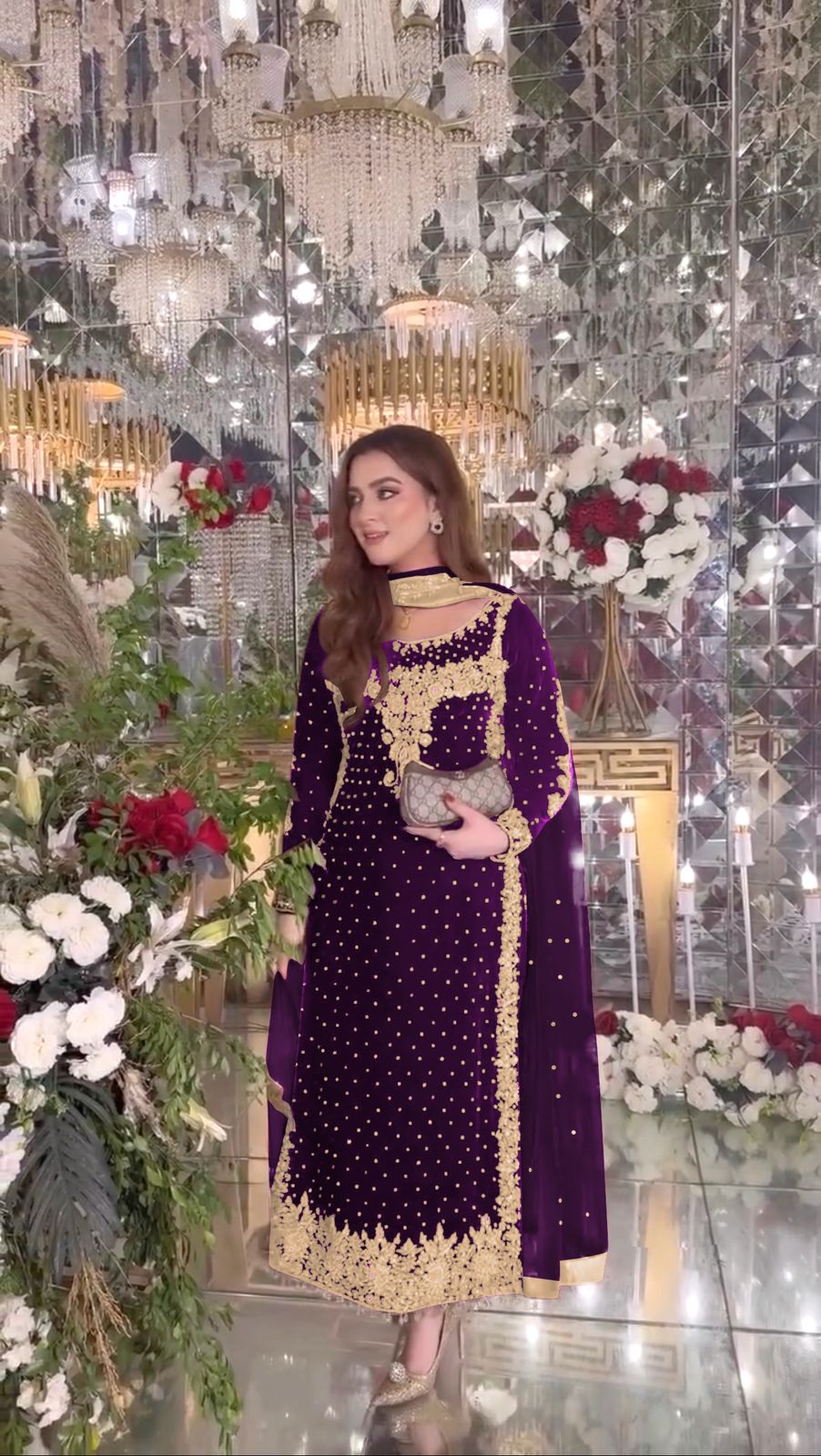 Purple Viscose Velvet Lace Embroidery Work Salwar Suit - Image 4