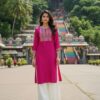 Rani Pink Rayon Embroidery Work Kurti